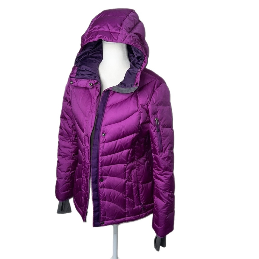 EUC Lands End Womens Purple Down Feather Hood Puffer Jacket Coat Size S